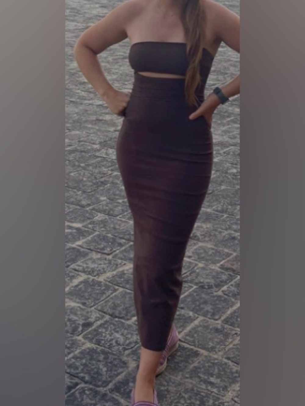 Bershka Strapless Dress in Dark Brown